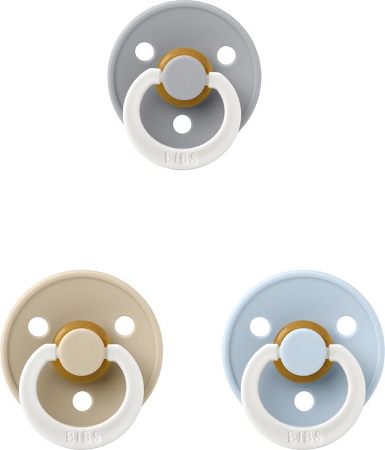 Bibs fopspeen 0-6 maand set Glow 3 stuks Cloud Glow,Vanilla Glow en Baby Blue Glow maat 1 van Bibs