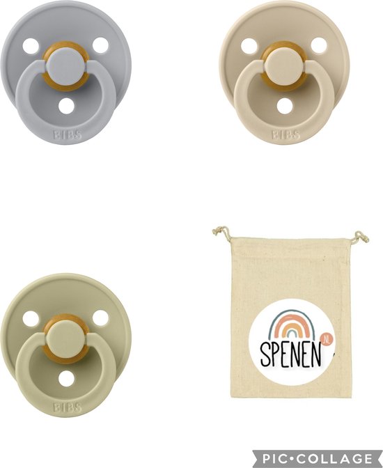 Bibs fopspeen 0-6 maanden set 3 stuks Cloud,Vanilla en Sage maat 1 van Bibs