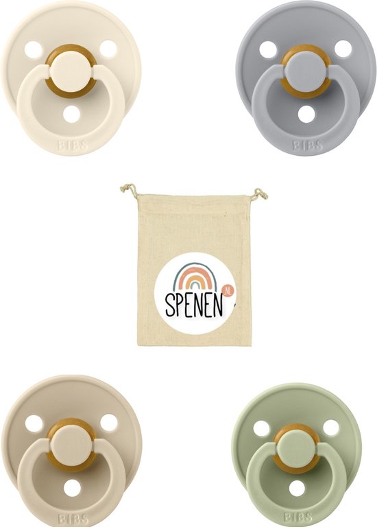Bibs fopspeen 0-6 maanden Set 4 stuks Cloud,Vanilla,Sage en ivory Maat 1 van Bibs