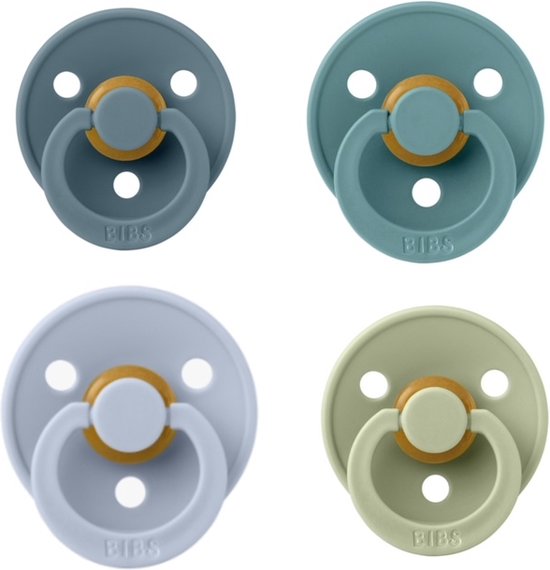 Bibs fopspeen 0-6 maanden Set 4 stuks Petrol,Island Sea,Sage en Dusty Blue Maat 1 van Bibs