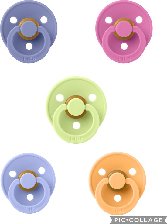 Bibs fopspeen 0-6 maanden set 5 stuks Bubblegum,Hush,Matcha,Peri en Sunkissed maat 1 van Bibs