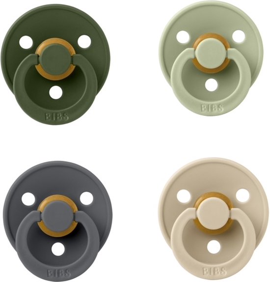 Bibs fopspeen 18+ maand set 4 stuks Hunter Green,Sage,Iron en Vanilla maat 3 van Bibs