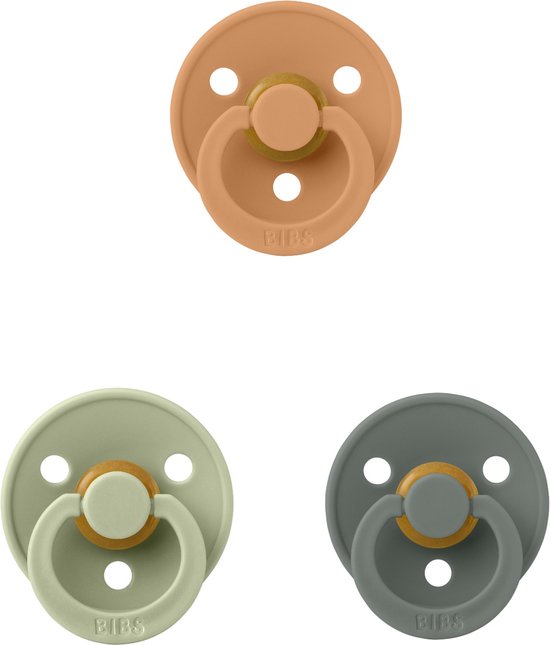 Bibs fopspeen 6-18 maand set 3 stuks Pumpkin,Pine en Sage maat 2 van Bibs