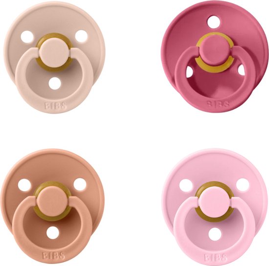 Bibs fopspeen 6-18 maand set 4 stuks Baby Pink, Peach, Coral en Blush maat 2 van Bibs
