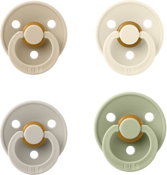 Bibs fopspeen 6-18 maand set 4 stuks Ivory,Vanilla,Sand en Sage maat 2 van BIBS