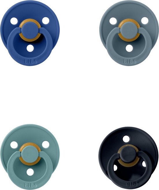 Bibs fopspeen 6-18 maand set 4 stuks Petrol,Island Sea,Cornflower en Black maat 2 van Bibs