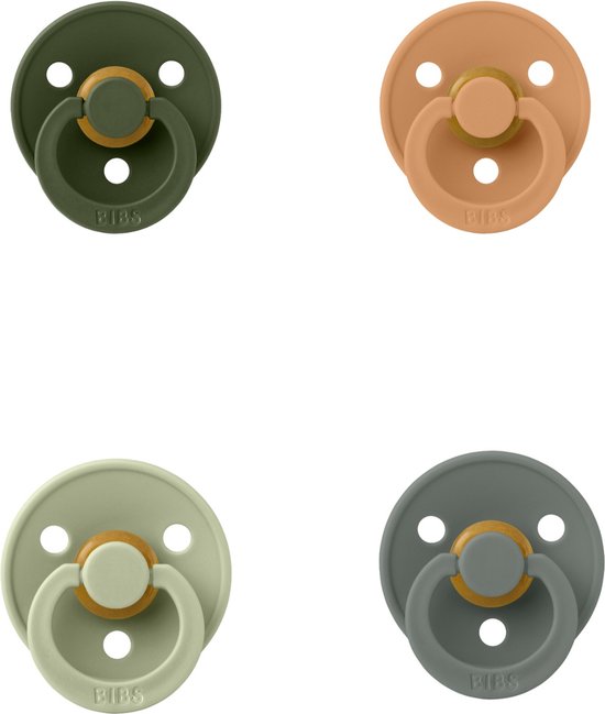 Bibs fopspeen 6-18 maand set 4 stuks Pumpkin,Pine,Sage en Hunter Green maat 2 van Bibs