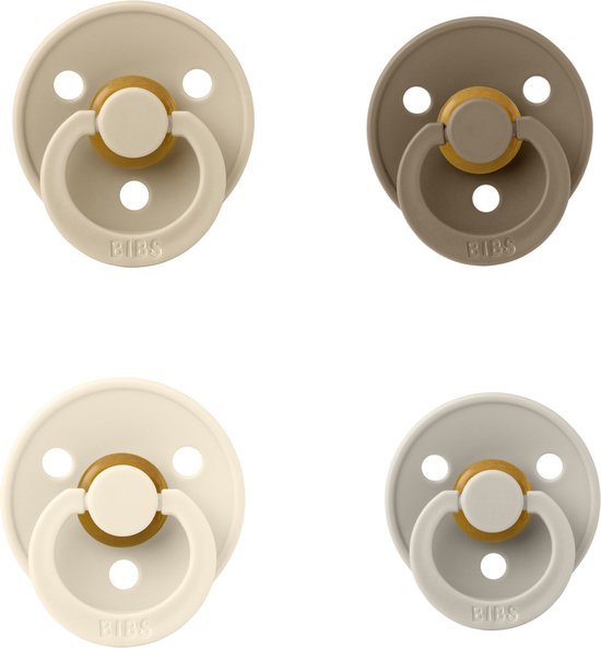 Bibs fopspeen 6-18 maand set 4 stuks Sand,Ivory,Vanilla en Dark Oak maat 2 van Bibs
