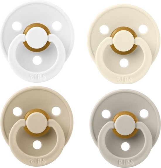 Bibs fopspeen 6-18 maand set 4 stuks White,Ivory,Vanilla en Sand maat 2 van Bibs