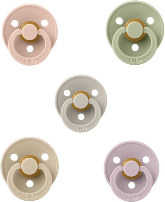 Bibs fopspeen 6-18 maand set 5 stuks Sage,Blush,Sand,Vanilla en Dusky Lilac maat 2 van Bibs