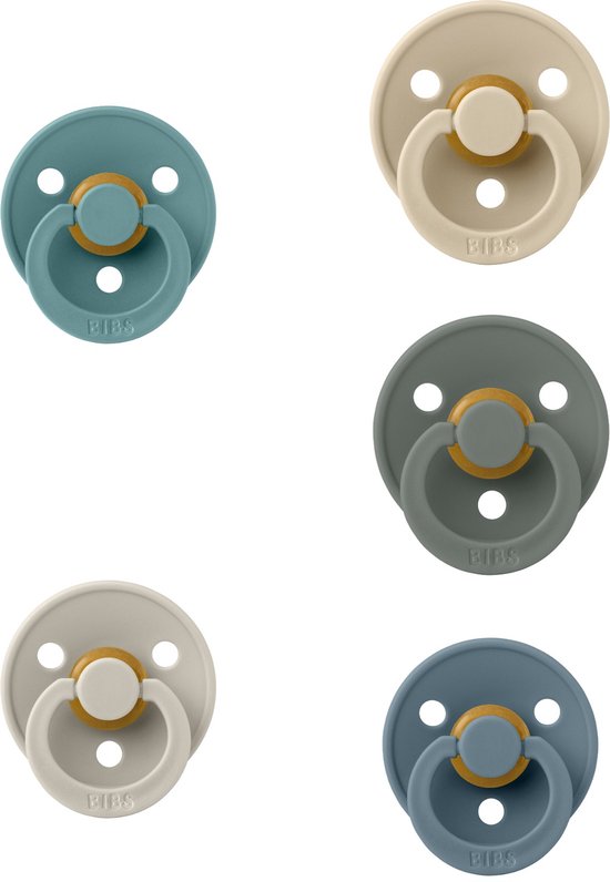 Bibs fopspeen 6-18 maand set 5 stuks Vanilla,Sand,Pine,Petrol en Island Sea maat 2 van Bibs
