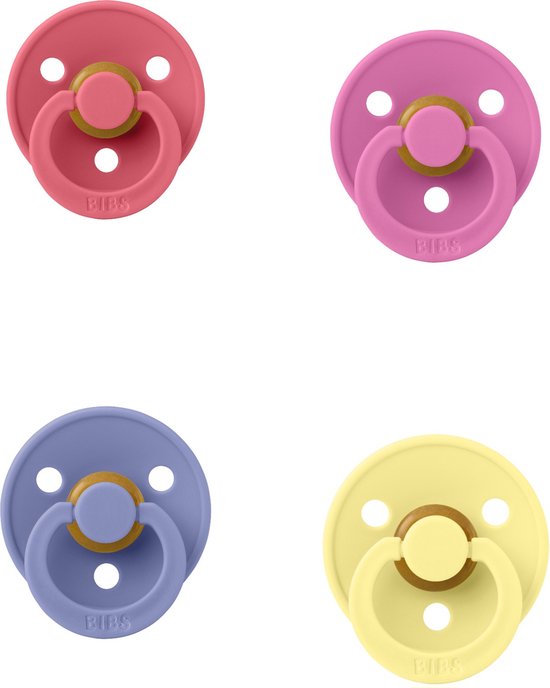 Bibs fopspeen 6-18 maanden set 4 stuks Bubblegum,Peri,Coral en Pale Butter maat 2 van BIBS