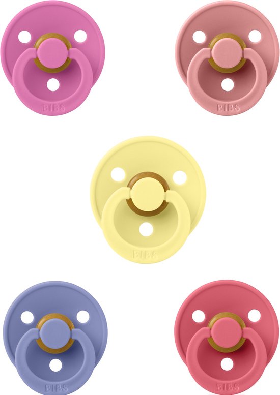 Bibs fopspeen 6-18 maanden set 5 stuks Bubblegum,Peri,Coral,Pale Butter en Dusty Pink maat 2 van BIBS