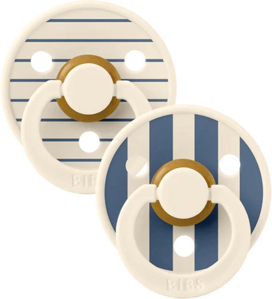 Bibs Fopspeen Latex Studio Pin Ivory Steel Blue Mix Size 2 (2-Pack) van BIBS