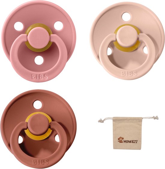 Bibs fopspeen - maat 1 0-6 maanden - 3 stuks – Dusty Pink - Blush - Woodchuck + Monkiezz speenzakje van Bibs