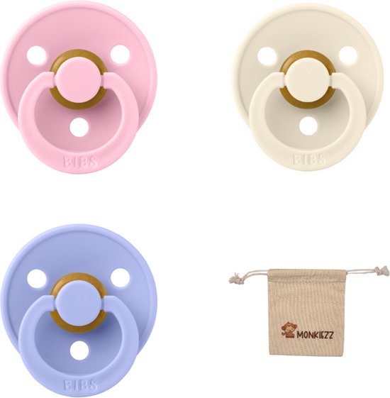 Bibs fopspeen - maat 2 6-18 maanden - 3 stuks – Ivory – Baby Pink – Hush + Monkiezz speenzakje van Bibs