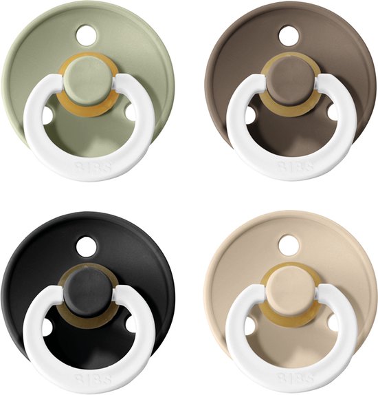 Bibs fopspeen - maat 2 6-18 maanden - 4 stuks - sage - dark oak - black - vanilla glow in the dark van BIBS