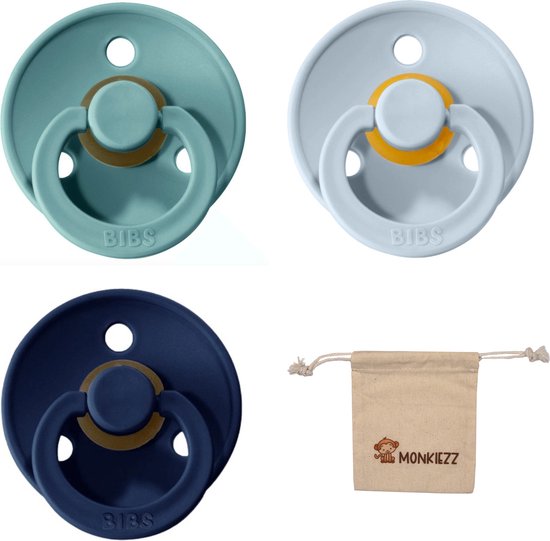 Bibs fopspeen | Met Speenzakje - maat 2 6-18 maanden - 3 stuks - Baby Blue - Island Sea -Deep Space van Bibs