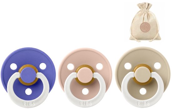 BIBS fopspeen ROND maat 2 - Glow in the dark Grape, Blush en Vanilla + Bolletoet speenzakje
