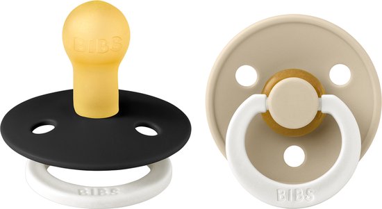 Bibs Fopspeen Round Black / Vanilla Glow Size 1 (2-Pack) van Bibs