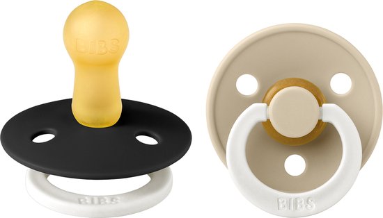 Bibs Fopspeen Round Black / Vanilla Glow Size 2 (2-Pack) van Bibs