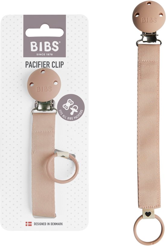 BIBS fopspeenkoord - Bevestig de fopspeen van je baby met een koord van duurzaam polyester band en nikkelvrije metalen clip - Past op alle BIBS fopspenen - Blush