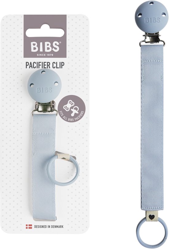 BIBS fopspeenkoord - Bevestig de fopspeen van je baby met een koord van duurzaam polyester band en nikkelvrije metalen clip - Past op alle BIBS fopspenen - Dusty Blue