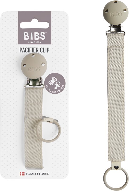 BIBS fopspeenkoord - Bevestig de fopspeen van je baby met een koord van duurzaam polyester band en nikkelvrije metalen clip - Past op alle BIBS fopspenen - Sand