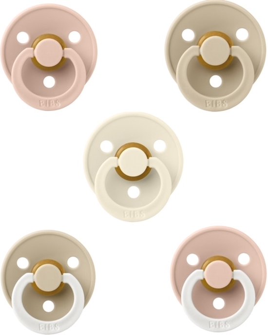 Bibs fopspenen 0-6 maand set 5 stuks Blush,Vanilla,Ivory, Blush Glow, en Vanilla Glow maat 1 van Bibs
