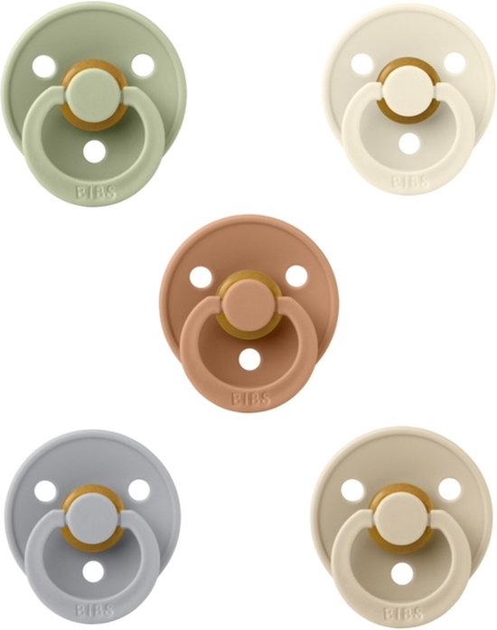 Bibs fopspenen 0-6 maand set 5 stuks Cloud,Vanilla,Sage,Ivory en Earth maat 1 van Bibs