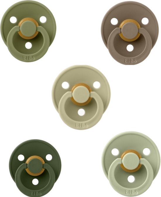 Bibs fopspenen 0-6 maand set 5 stuks Hunter Green,Dark Oak,Sage,Khaki en Sage Glow maat 1 van Bibs