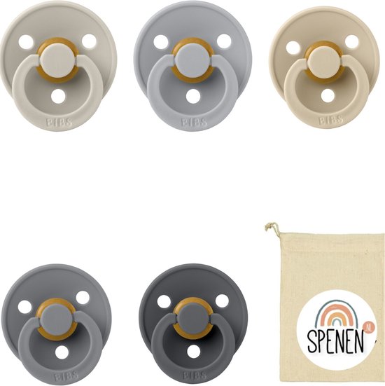 Bibs fopspenen 0-6 maand set 5 stuks Sand,Cloud,Smoke,Vanilla en Iron maat 1 van Bibs
