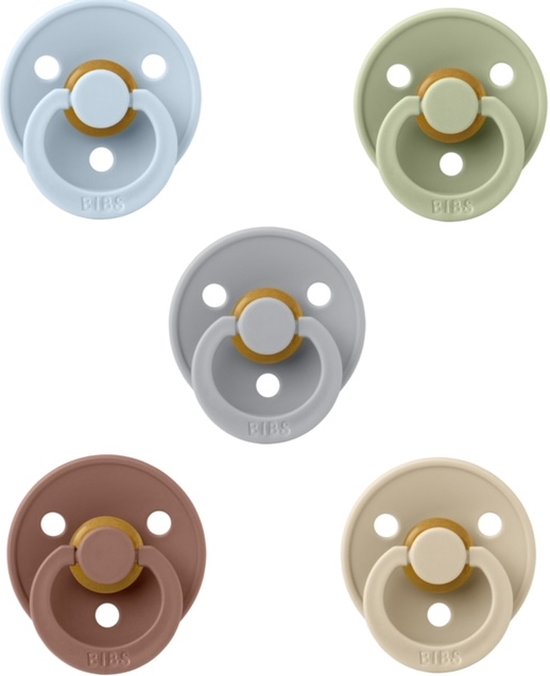 Bibs fopspenen 0-6 maand set 5 stuks Sky Blue,Sage,Cloud,Woodchuck en Vanilla maat 1