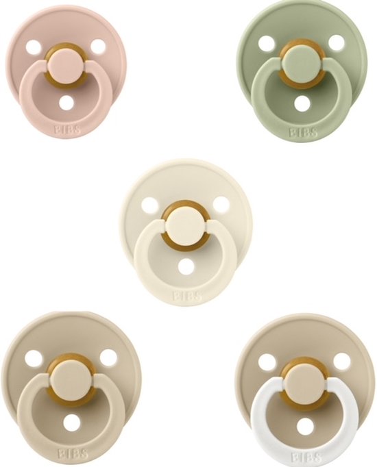 Bibs fopspenen 18+ maand set 5 stuks Blush,Ivory,Sage,Vanilla en Night Glow Vanilla maat 3 van Bibs