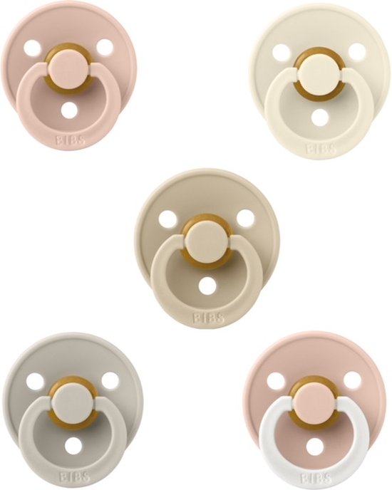 Bibs fopspenen 18+ maand set 5 stuks Blush,Ivory,Vanilla,Sand en Night Glow Blush maat 3 van Bibs