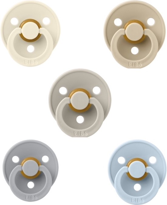 Bibs fopspenen 18+ maand set 5 stuks Ivory,Vanilla,Sand,Cloud en Baby Blue maat 3 van Bibs