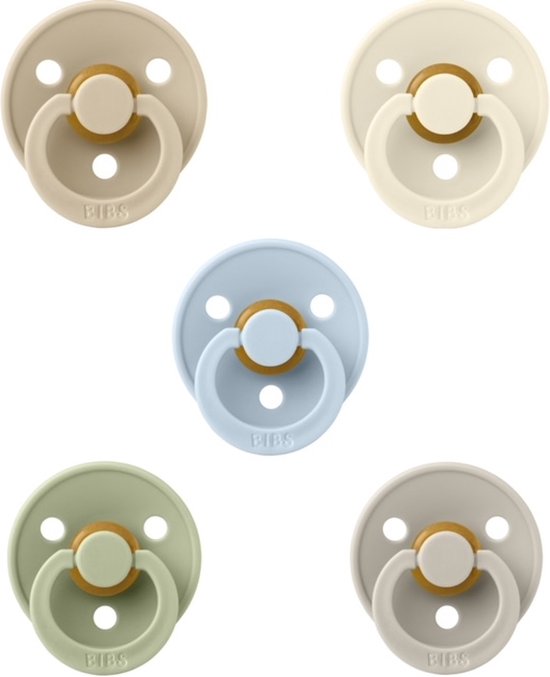 Bibs fopspenen 6-18 maand set 5 stuks Ivory,Vanilla,Sand,Sage en Dusty Blue maat 2 van Bibs