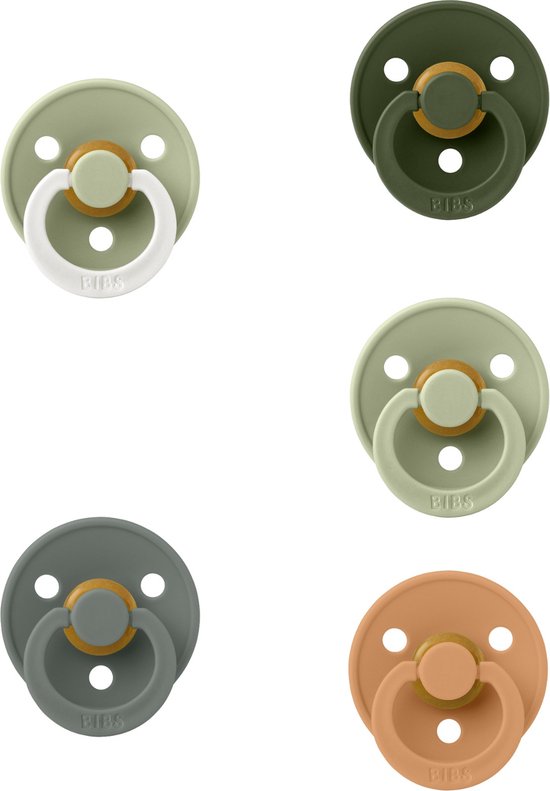 Bibs fopspenen 6-18 maand set 5 stuks Pumkin,Pine,Sage,Hunter Green en Sage Glow maat 2