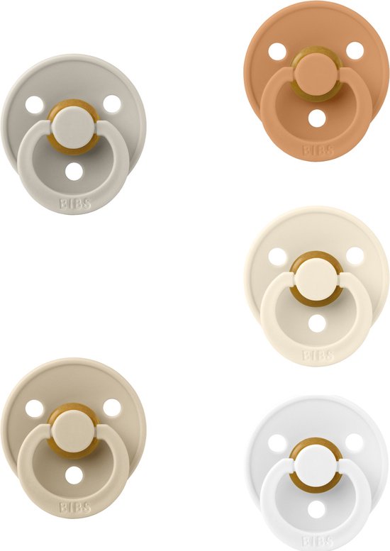 Bibs fopspenen 6-18 maand set 5 stuks White,Ivory,Vanilla,Sand en Caramel maat 2 van BIBS