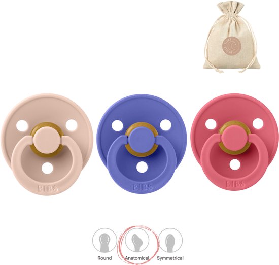 BIBS fopspenen anatomisch maat 1: blush, grape en coral + BolleToet speenzakje