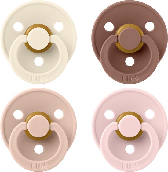 BIBS – Fopspenen - Colour – 4 Pack – Rond - Ivory/Blush/Woodchuck/Blossom – Maat 2 van Merkloos