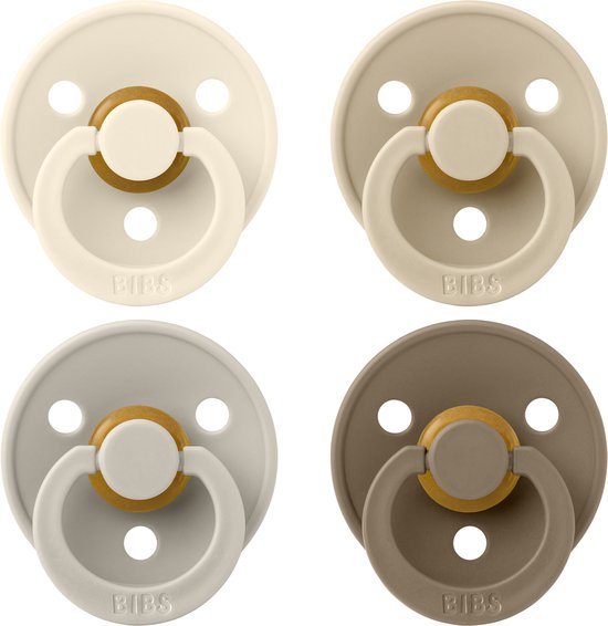 BIBS – Fopspenen - Colour – 4 Pack – Rond - Ivory/Sand/Vanilla/Dark Oak – Maat 2 van BIBS