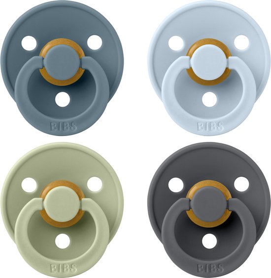 BIBS - Fopspenen - Colour - 4 Pack - Rond - Petrol/Sage/Baby Blue/Iron - Maat 1 van BIBS