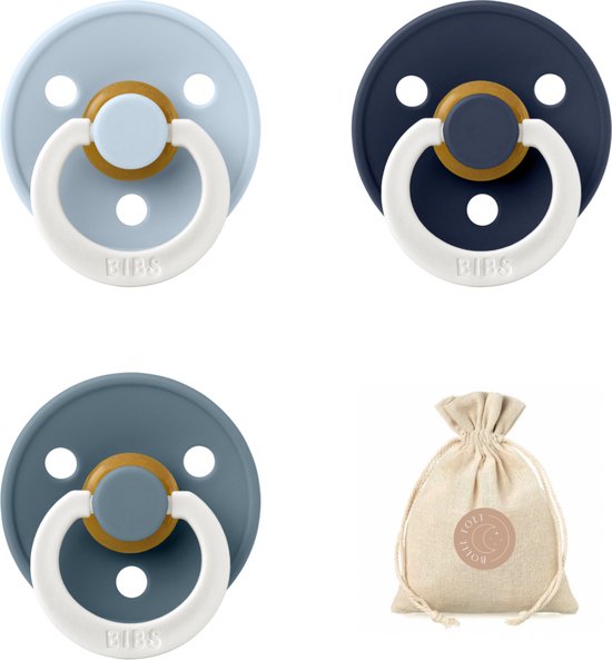 Bibs fopspenen maat 1 0-6 maanden - set 3 spenen + bolletoet speenzakje - Glow Petrol, Deep space, Baby blue van Bibs