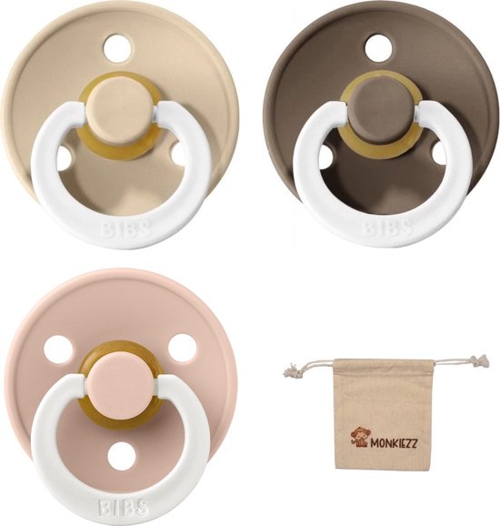 BIBS Fopspenen - Maat 2 6-18 maanden - Latex – Glow in the dark Blush – Vanilla – Dark Oak + Monkiezz speenzakje van Bibs
