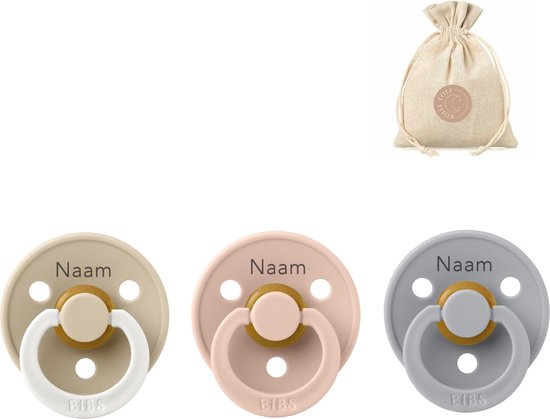 BIBS fopspenen met naam - T2 - Blush, Cloud & glow Vanilla- 6-18 maanden - spenen - speen - fopspeen - BolleToet speenzakje van Bibs