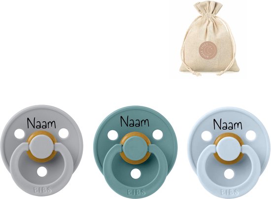 BIBS fopspenen met naam | T2 | Cloud, Island Sea, Baby blue | 6-18 maanden | spenen | speen | fopspeen | BolleToet speenzakje van Bibs