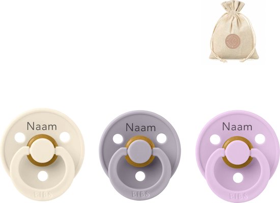 BIBS fopspenen met naam | T2 | Fossil grey, violet sky & ivory | 6-18 maanden | spenen | speen | fopspeen | BolleToet speenzakje van Bibs