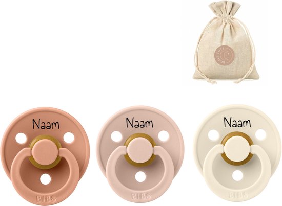 BIBS fopspenen met naam | T2 | Peach, Blush, Ivory | 6-18 maanden | spenen | speen | fopspeen | BolleToet speenzakje van Bibs