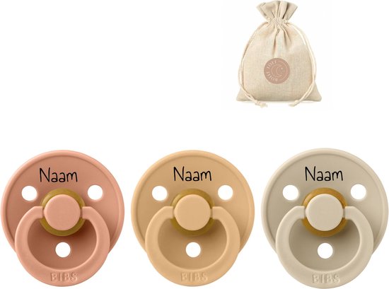 BIBS fopspenen met naam | T2 | Peach, Desert sand, Vanilla | 6-18 maanden | spenen | speen | fopspeen | BolleToet speenzakje van Bibs